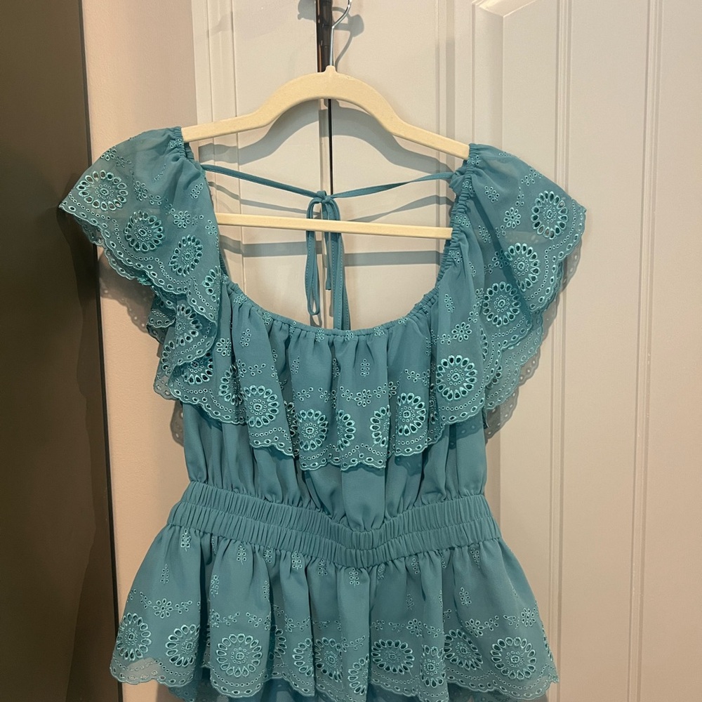 Lovers + Friend Embroidered Off Shoulder Peplum Babydoll Blouse